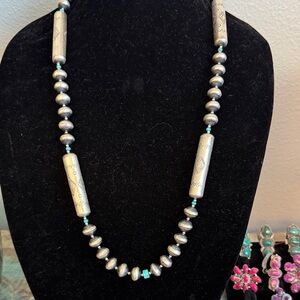 Navajo Sharon Cooley pearl and turquoise necklace